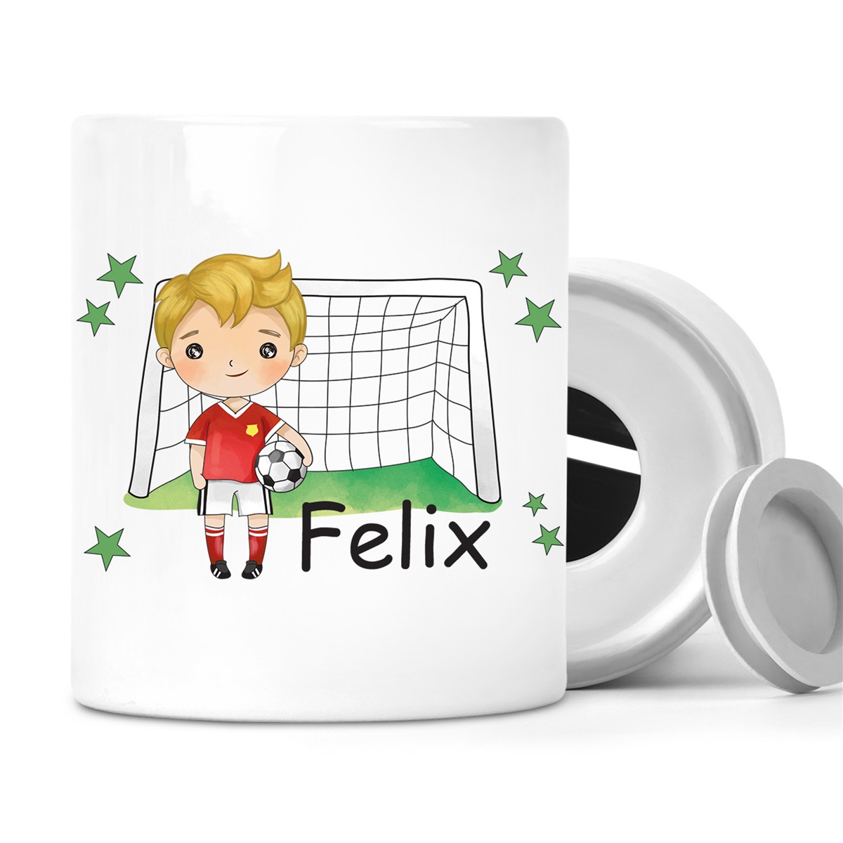 Spardose mit Wunschname Fußball 1 personalisiert