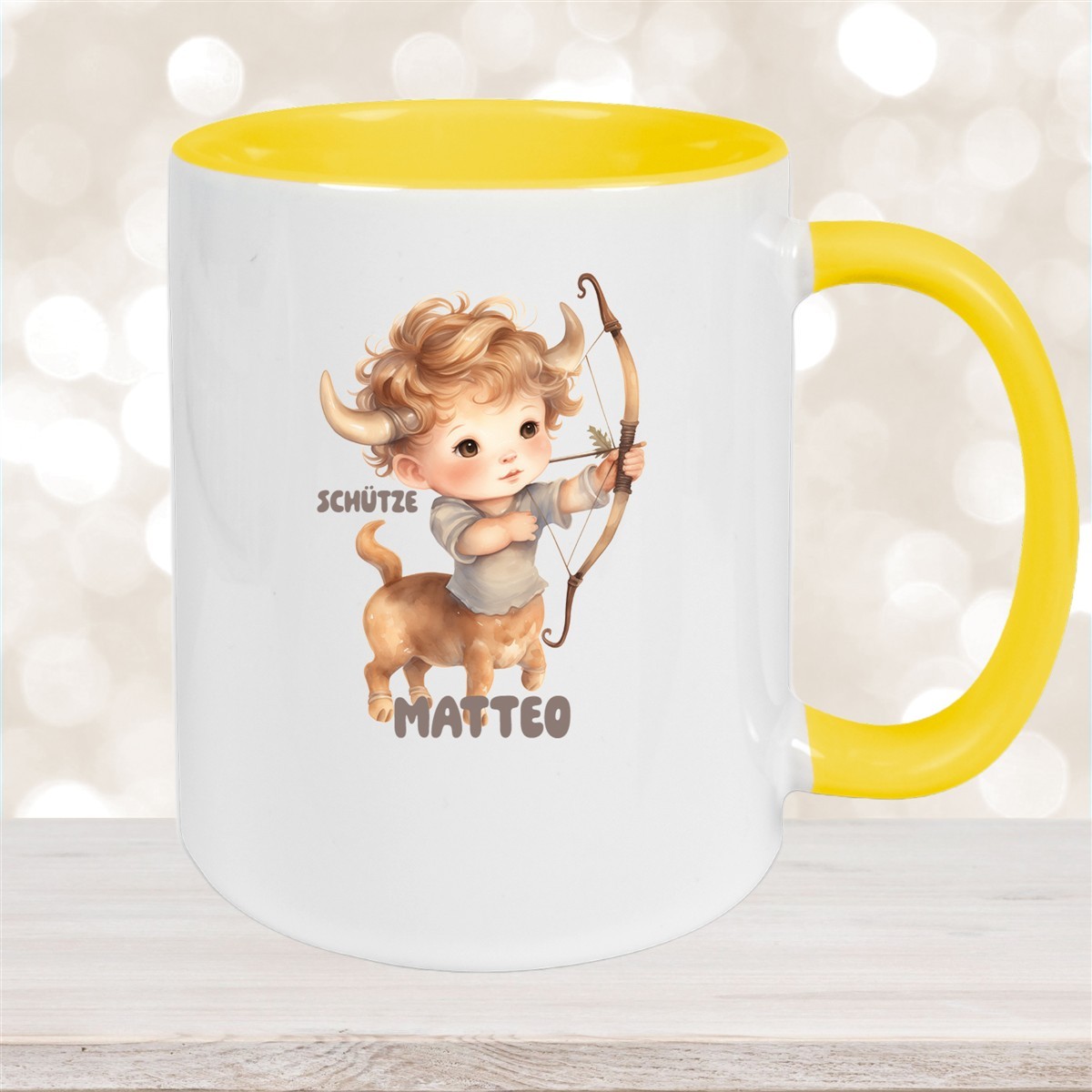 Tasse Sternzeichen Kinder Schütze #1 Wunschname Keramik Kinderbecher personalisiert Gelb