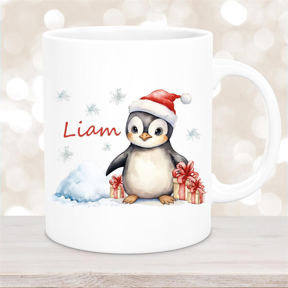 Tasse Wunschname Weihnachten Pinguin #1 Keramik Kinderbecher Weiß