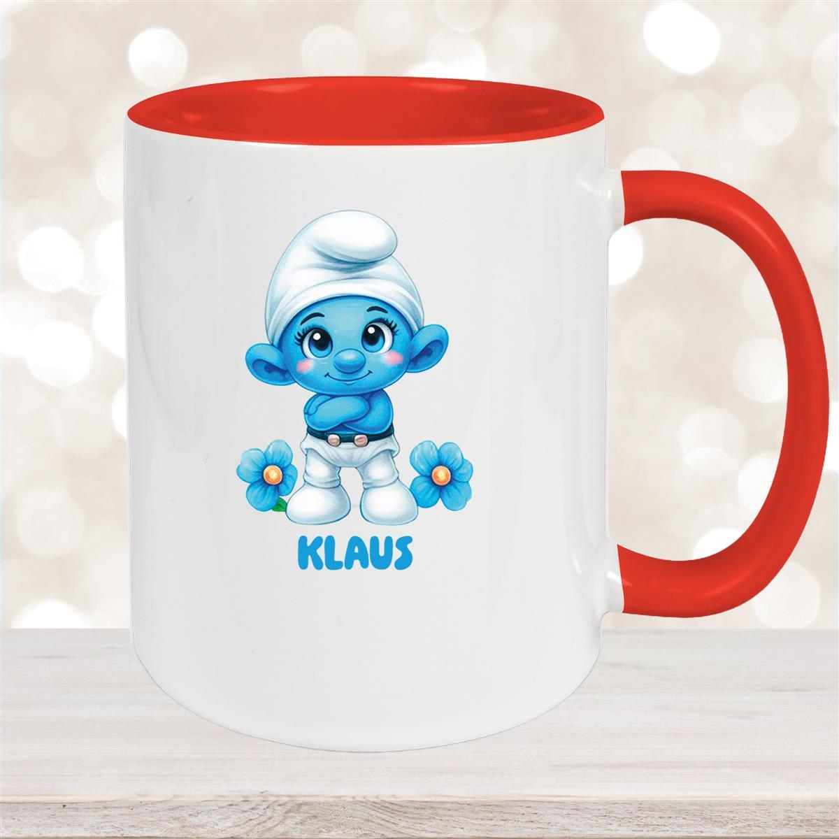 Tasse Kinder Schlumpf #3 Wunschname Keramik Kinderbecher personalisiert versch. Farben Rot