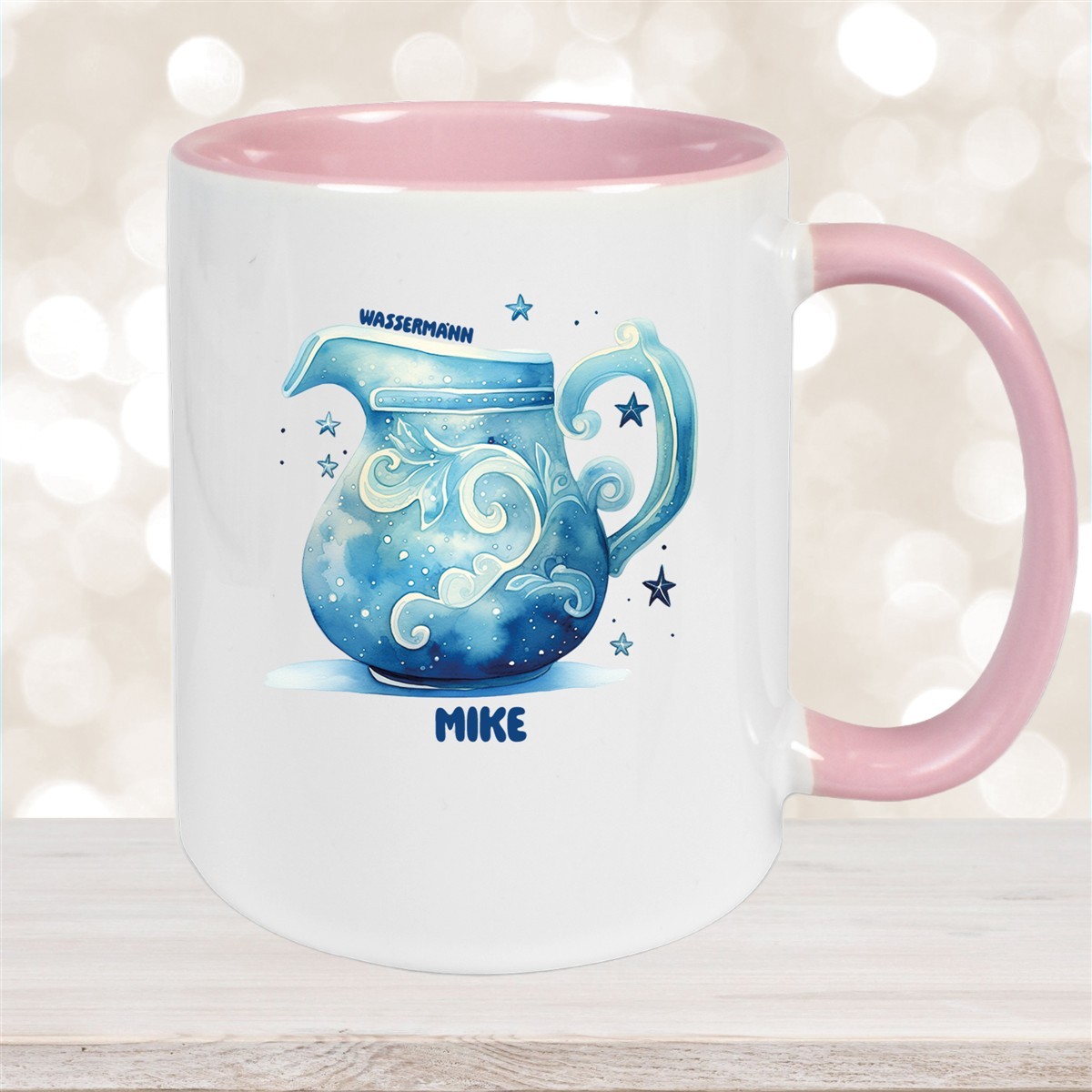 Tasse Sternzeichen Kinder Wassermann #1 Wunschname Keramik Kinderbecher personalisiert Altrosa