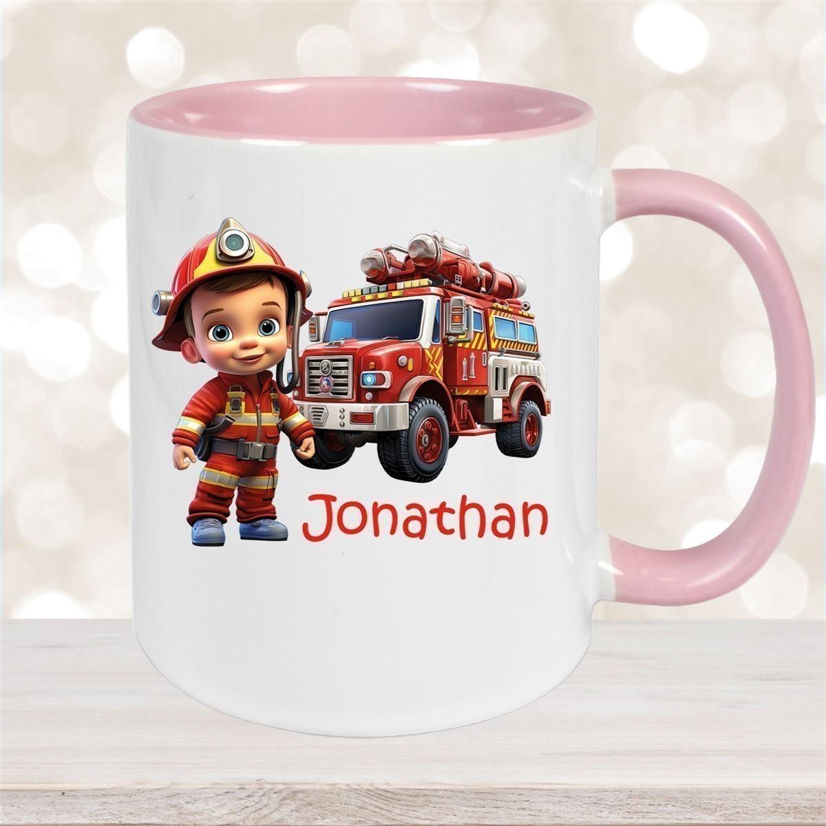 Tasse Wunschname Feuerwehr 3 Keramik Kinderbecher versch. Farben