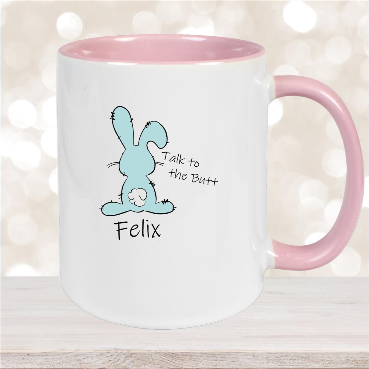 Tasse Ostern - Hase Talk to the Butt #2 Wunschnamen Keramik personalisiert Altrosa