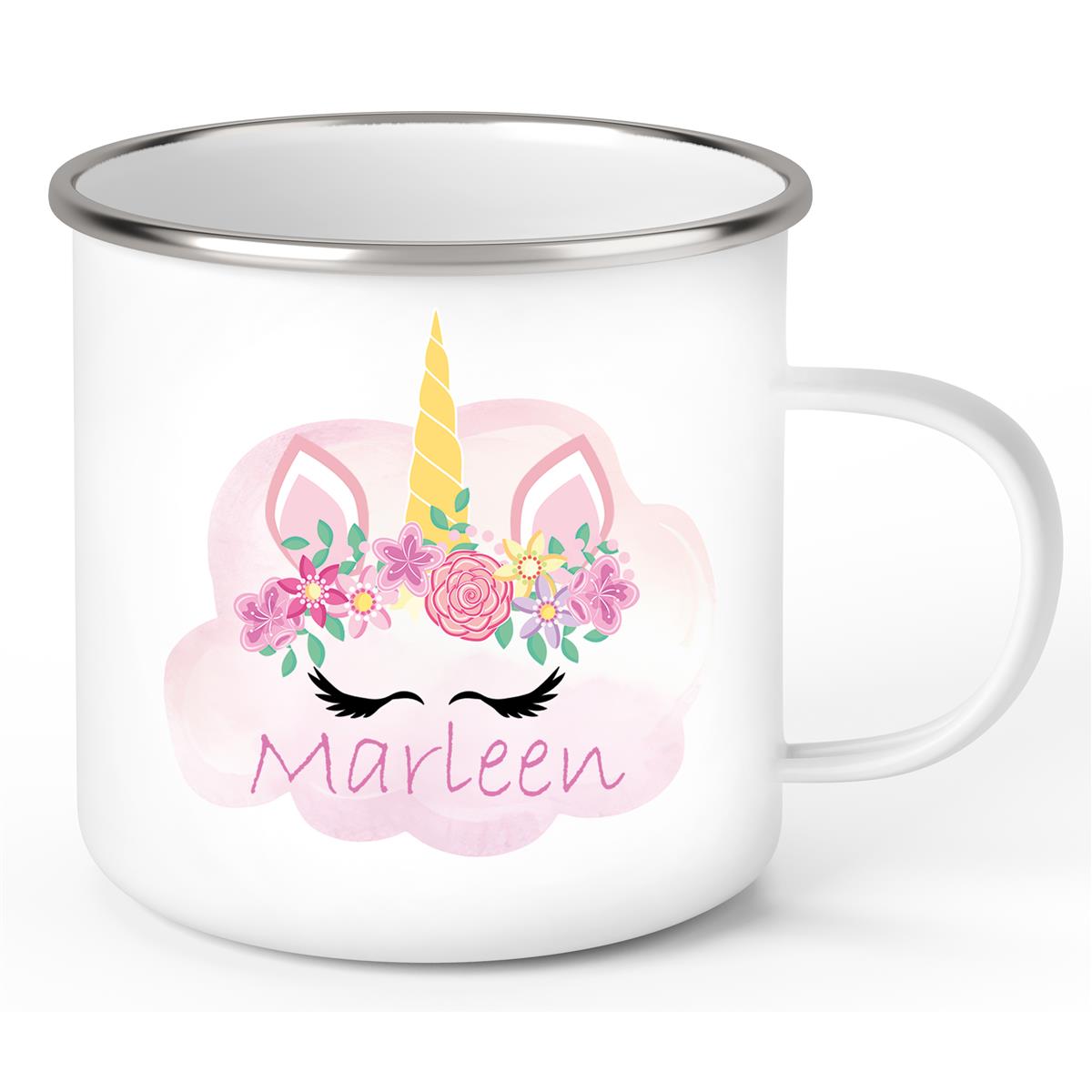Tasse Einhorn 5 Wunschname Emaille Kinderbecher personalisiert