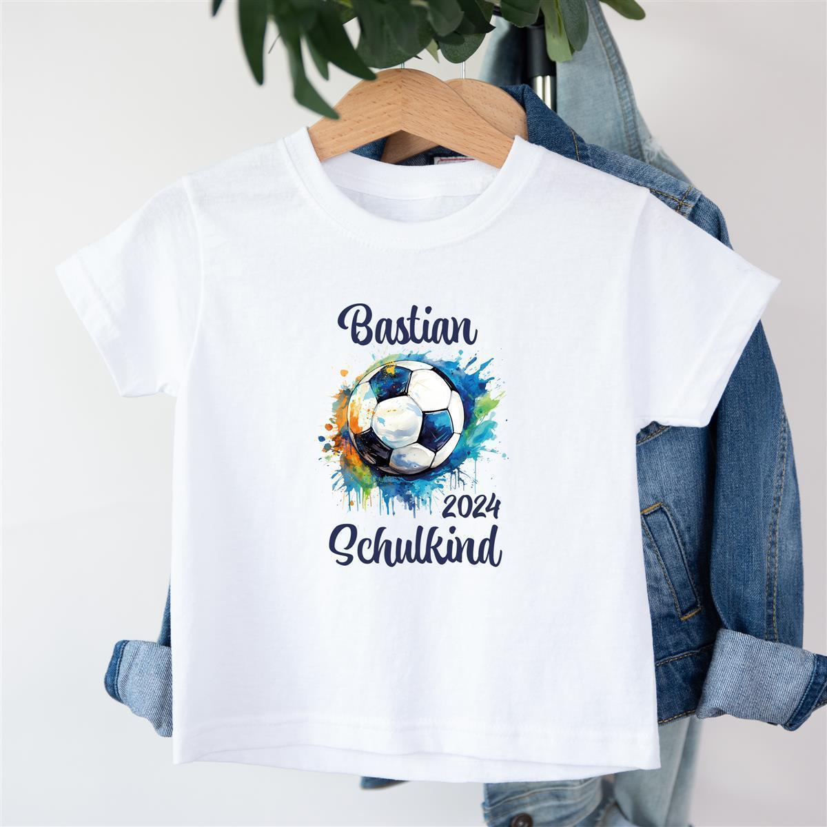 T-Shirt Schulkind-Fußball #1 Personalisiert mit Namen Jungen 164 (13-14 Jahre)
