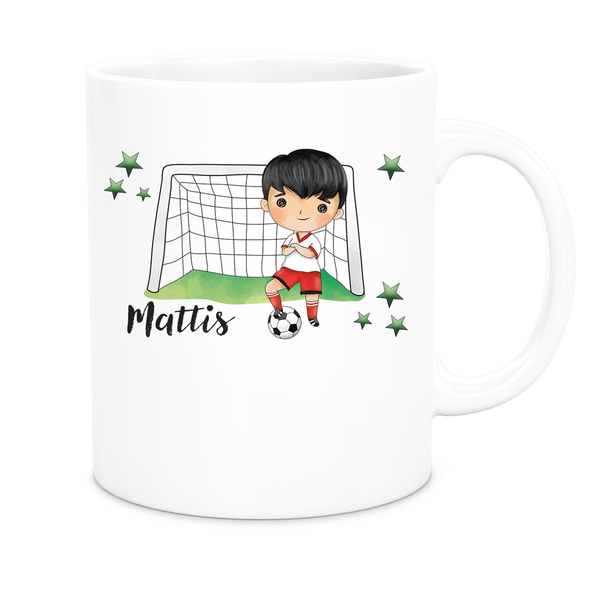 Tasse Fußball 2 Wunschname Keramik Kinderbecher personalisiert versch. Farben