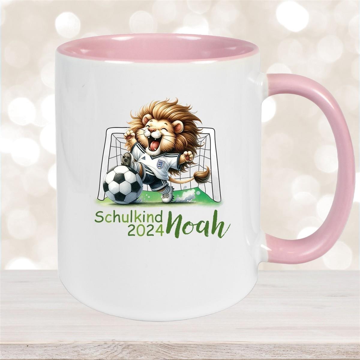 Tasse Schulkind 13 Wunschname Fußball2 Keramik Kinderbecher Personalisiert versch. Farben