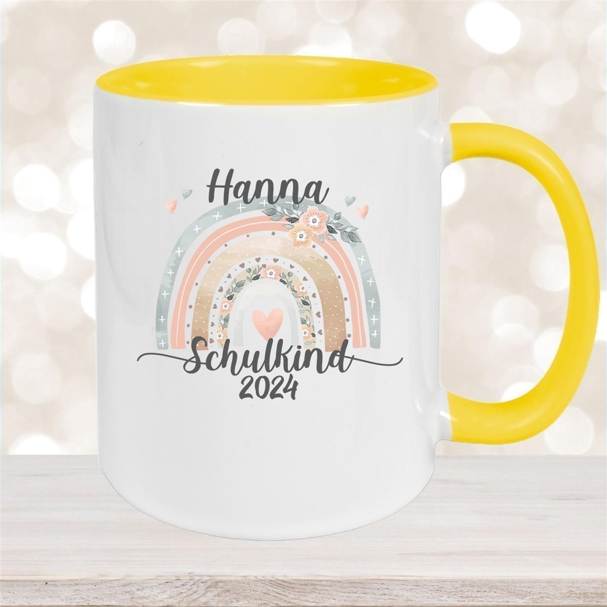 Tasse Schulkind 06 Wunschname Rainbow Keramik Kinderbecher Personalisiert versch. Farben