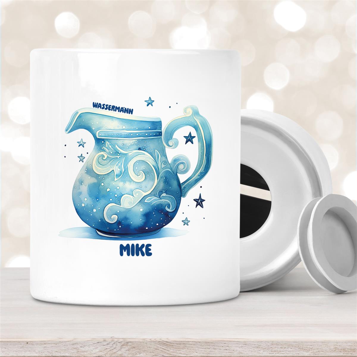 Spardose mit Wunschname Sternzeichen Wassermann #1 personalisiert