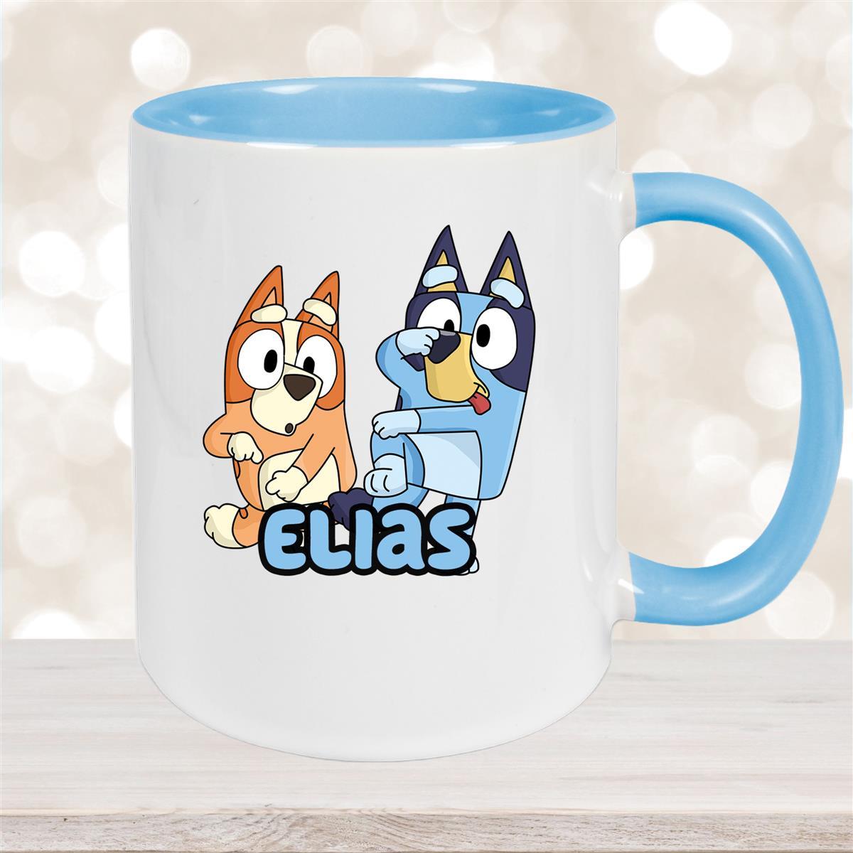 Tasse Bluey #3 Wunschname Keramik Kinderbecher personalisiert Hellblau