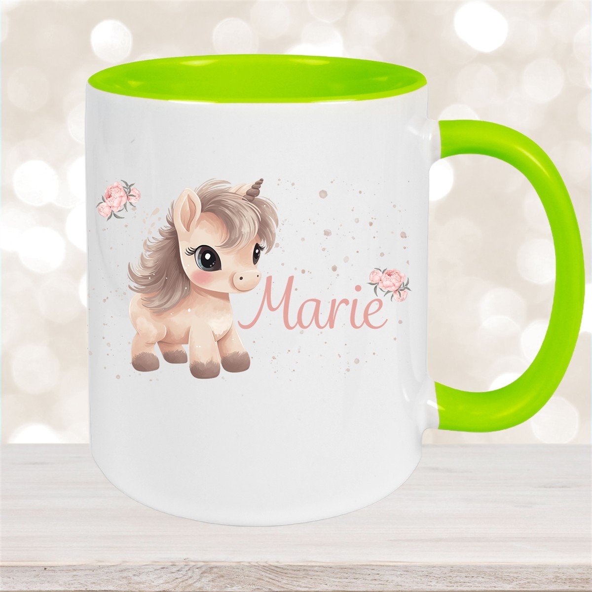 Tasse Einhorn #8 Wunschname Keramik Kinderbecher personalisiert Grün