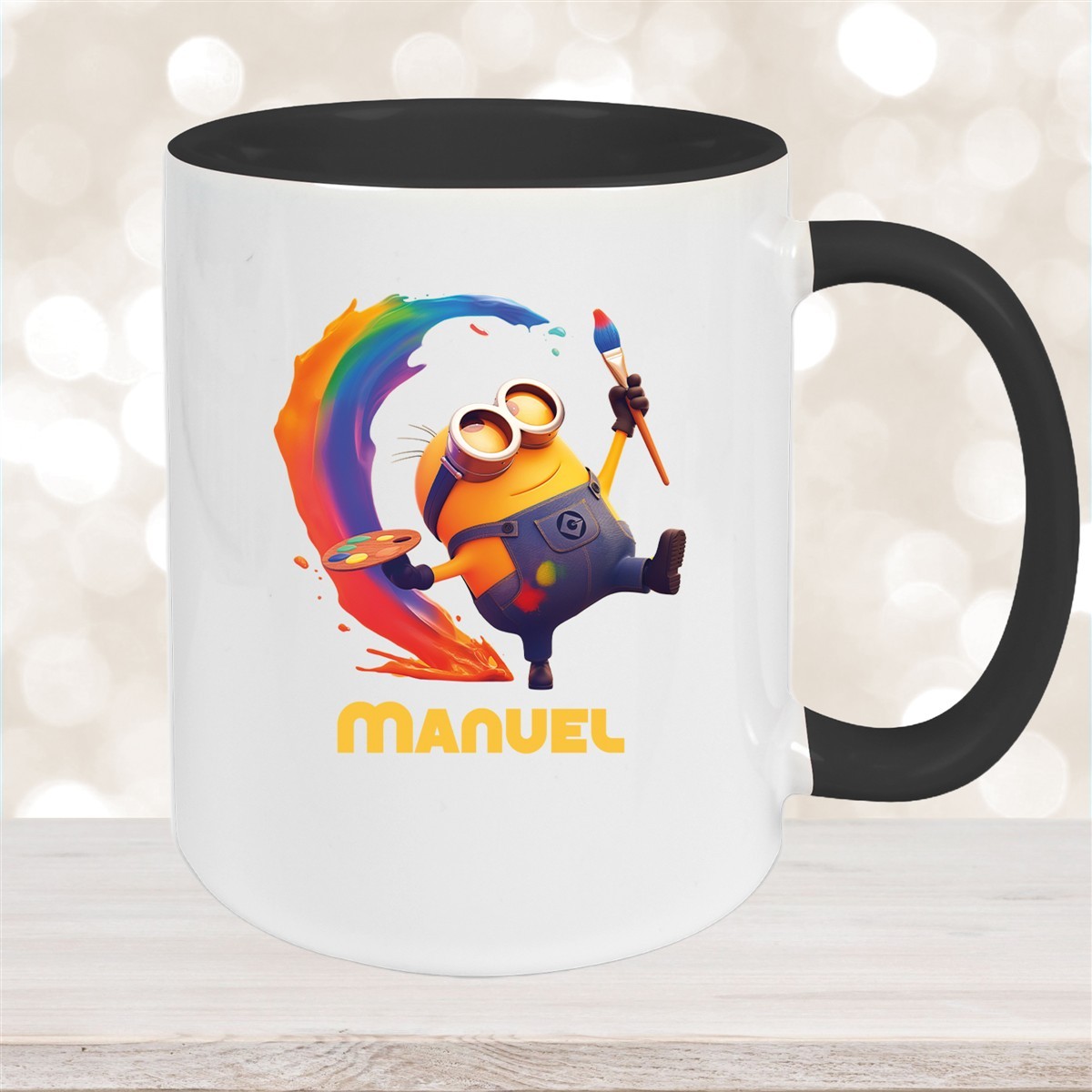 Tasse Minions Kinder Minion #4 Maler Wunschname Keramik Kinderbecher personalisiert versch. Farben Schwarz