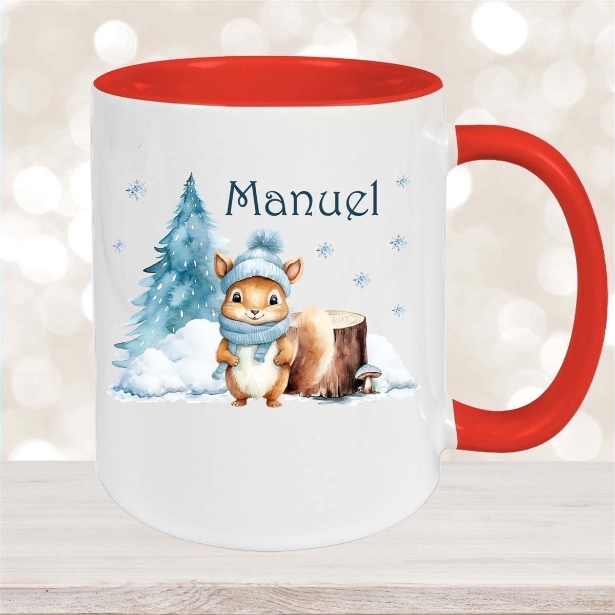 Tasse Wunschname Weihnachten Eichhörnchen #1 Keramik Kinderbecher versch. Farben