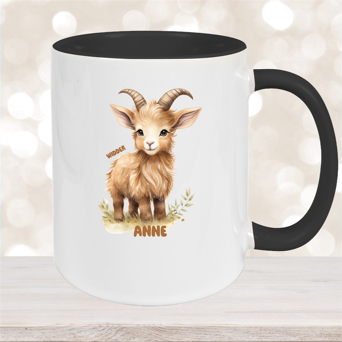 Tasse Sternzeichen Kinder Widder #1 Wunschname Keramik Kinderbecher personalisiert Schwarz