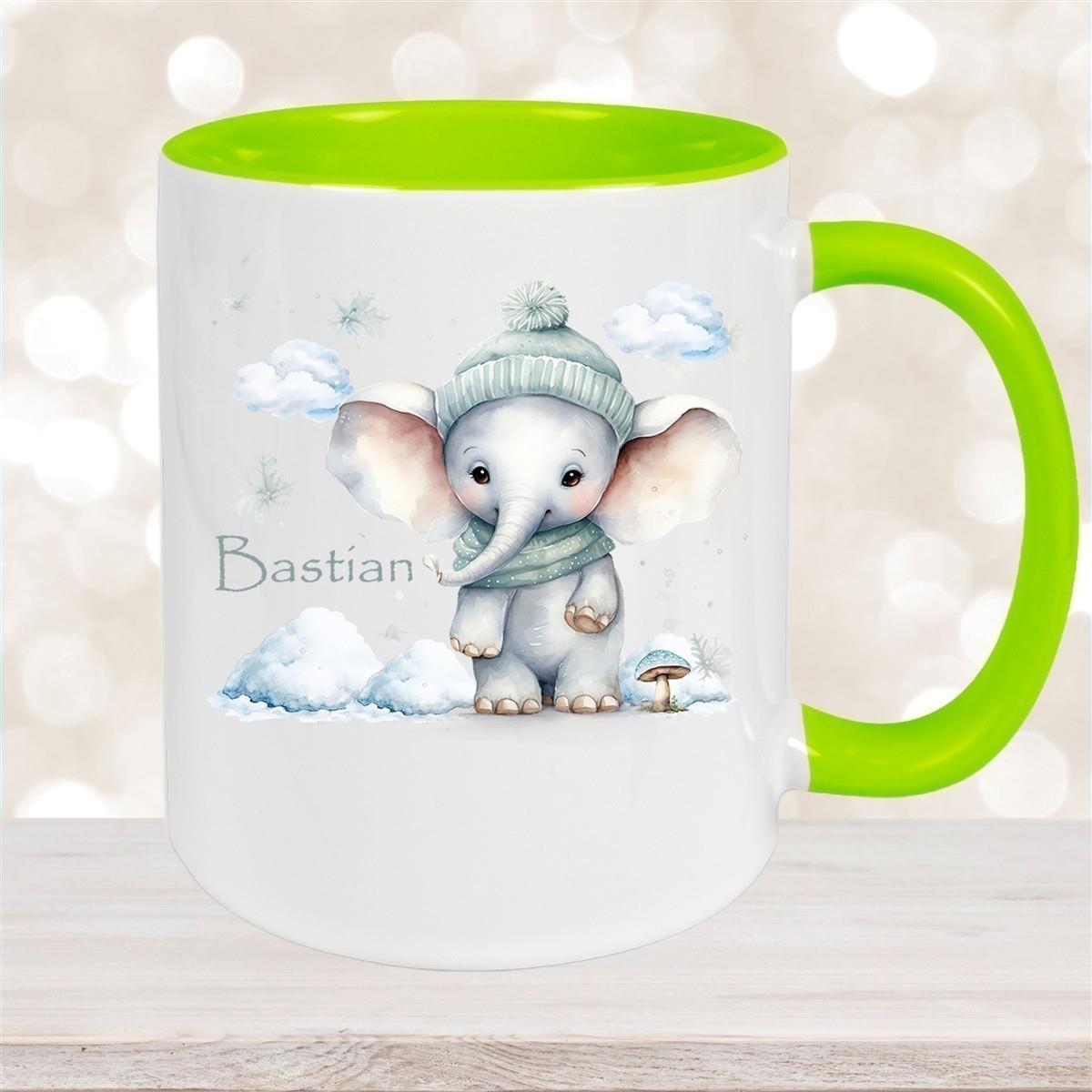 Tasse Wunschname Christmas Elefant 2 Keramik Kinderbecher versch. Farben