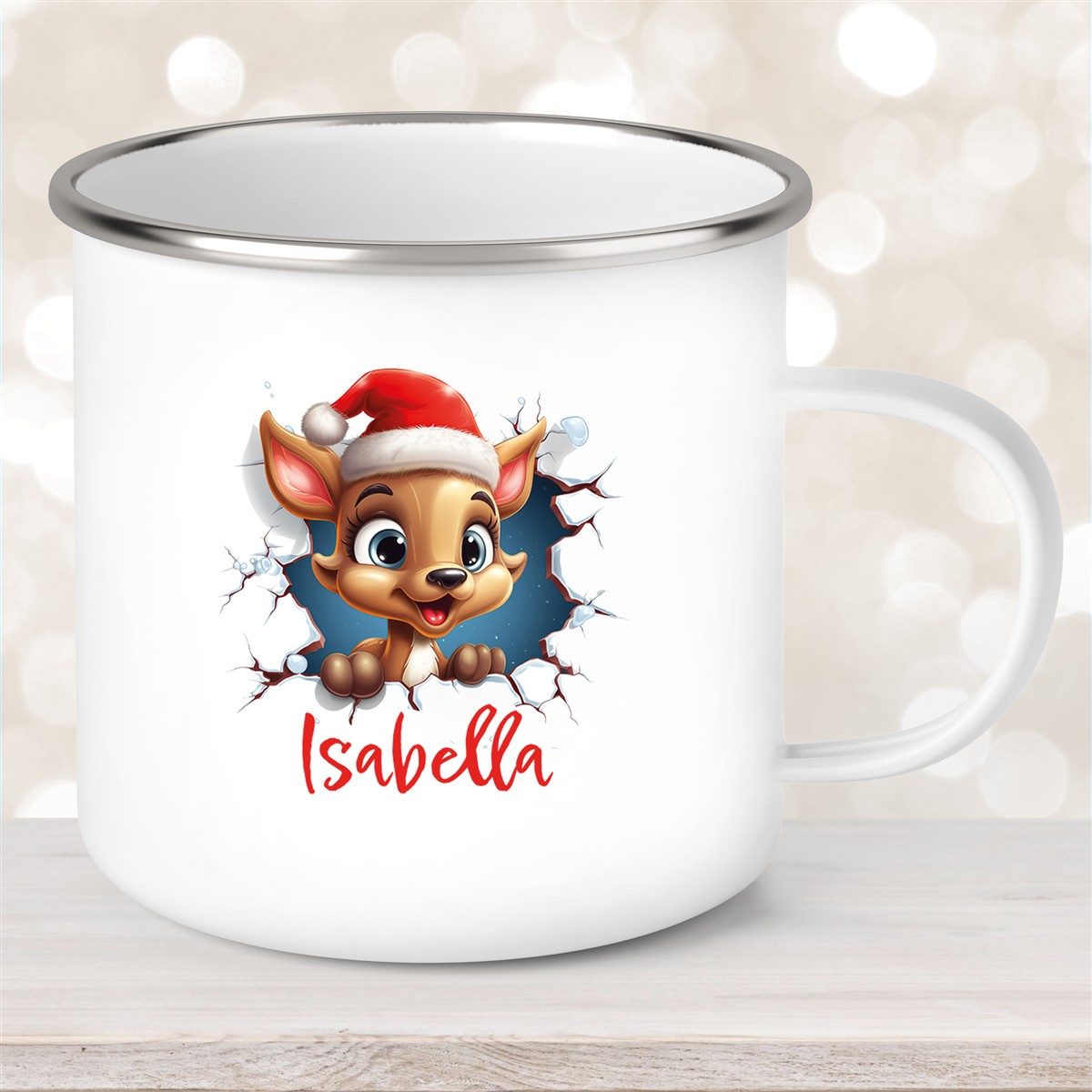 Tasse Wunschname Christmas Rentier #1 Emaille Kinderbecher