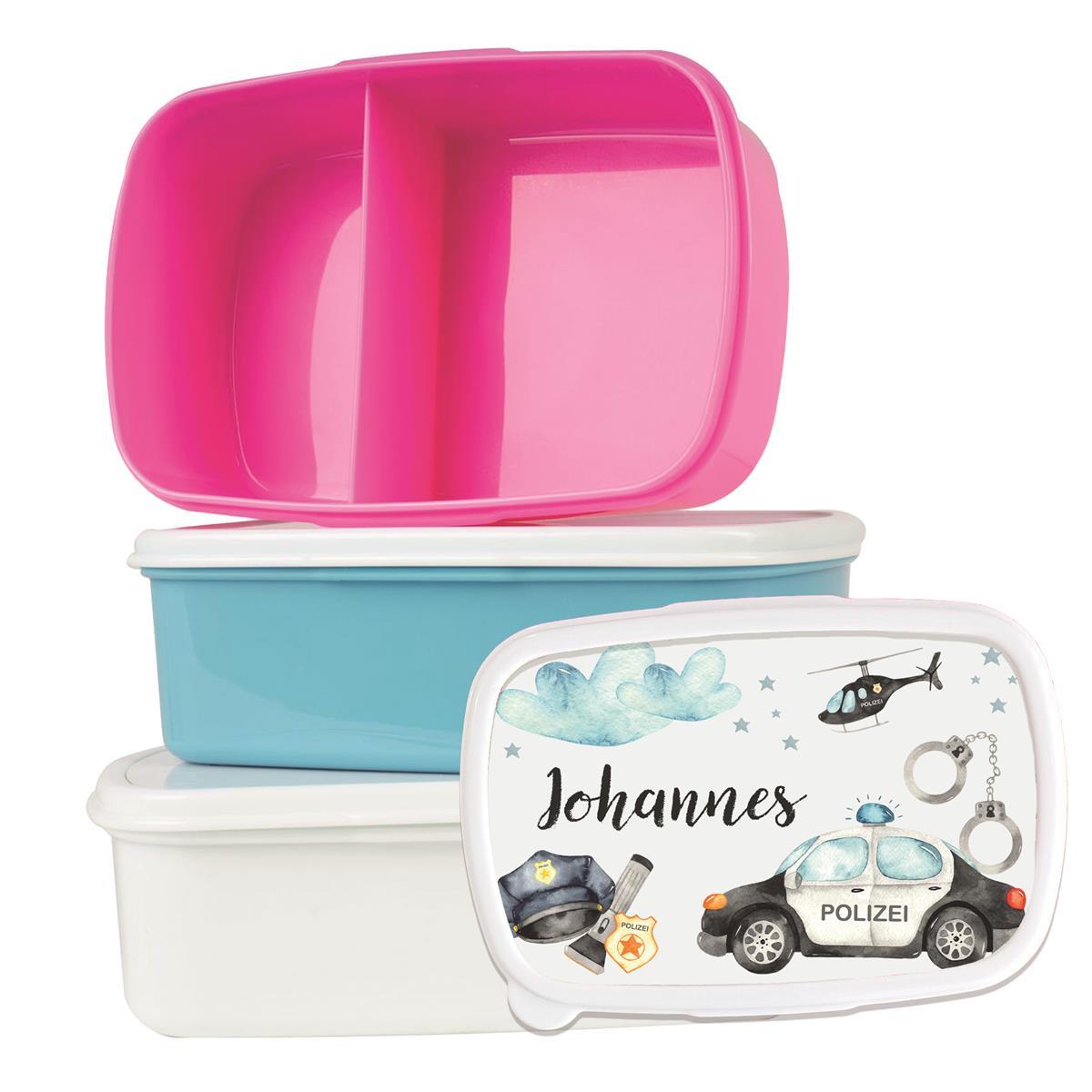 Brotdose mit Namen Polizei 01 – Personalisierte Lunchbox für Schule & Kindergarten versch. Farben