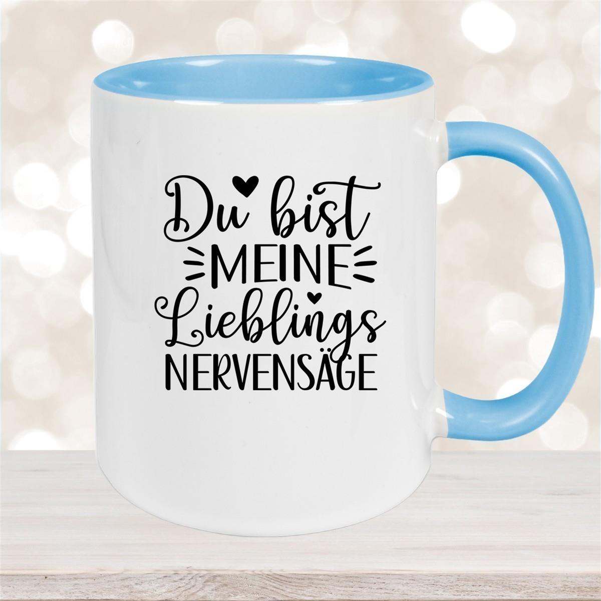Tasse Liebe - Spruch "Du bist MEINE Lieblings NERVENSÄGE" Valentinstag Wunschnamen Keramik personalisiert versch. Farben