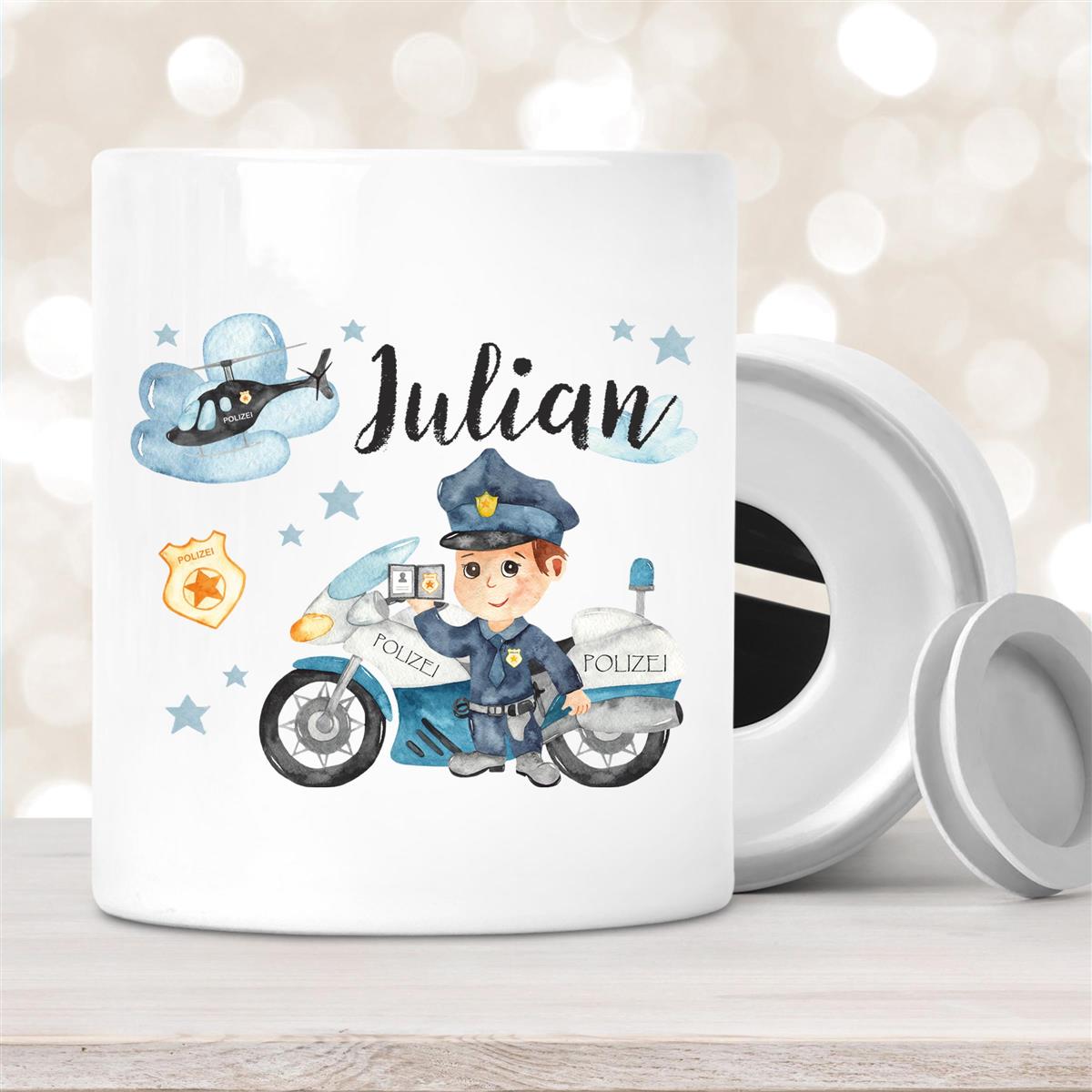 Spardose mit Wunschname Polizei #2 personalisiert
