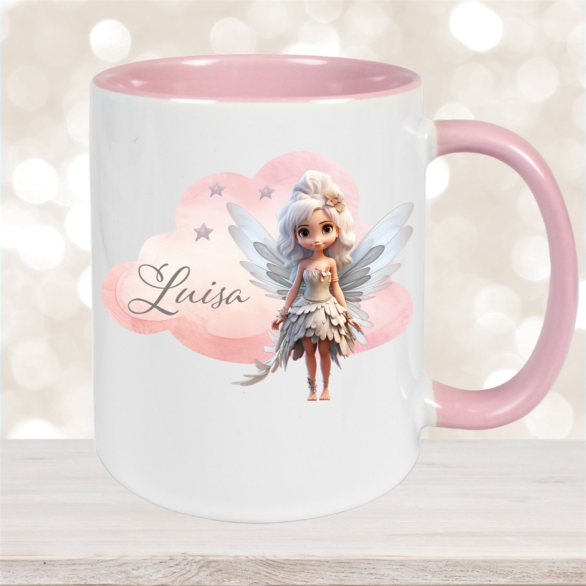 Tasse Fee #1 Wunschname Keramik Kinderbecher personalisiert Altrosa