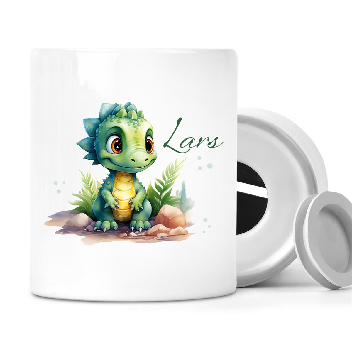 Spardose mit Wunschname Dino #17 personalisiert