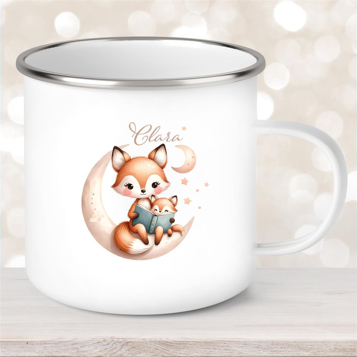 Tasse Wunschname Fuchs #2 Emaille Kinderbecher 