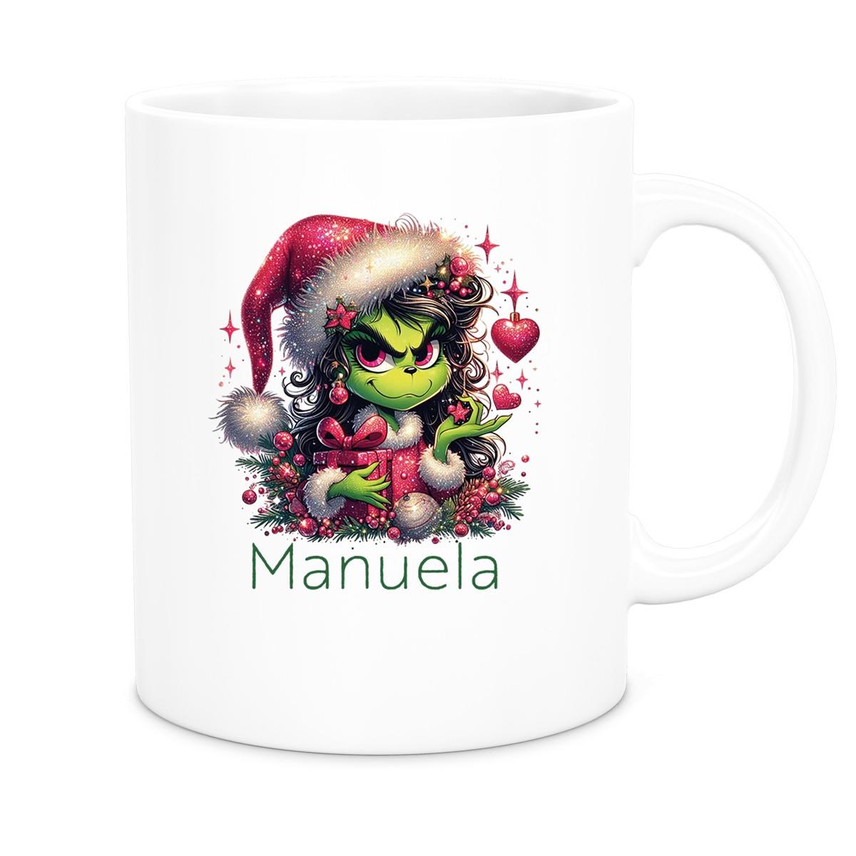 Tasse Wunschname Weihnachten Lady-Grinch 2 Keramik Kinderbecher versch. Farben