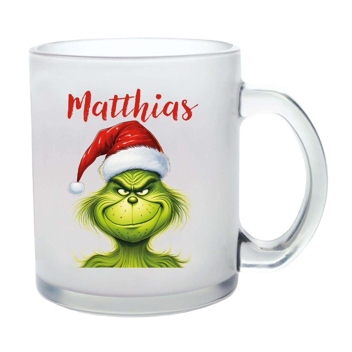 Milchglastasse Wunschname Weihnachten Grinch 3 Glas Kinderbecher SONDEREDITION