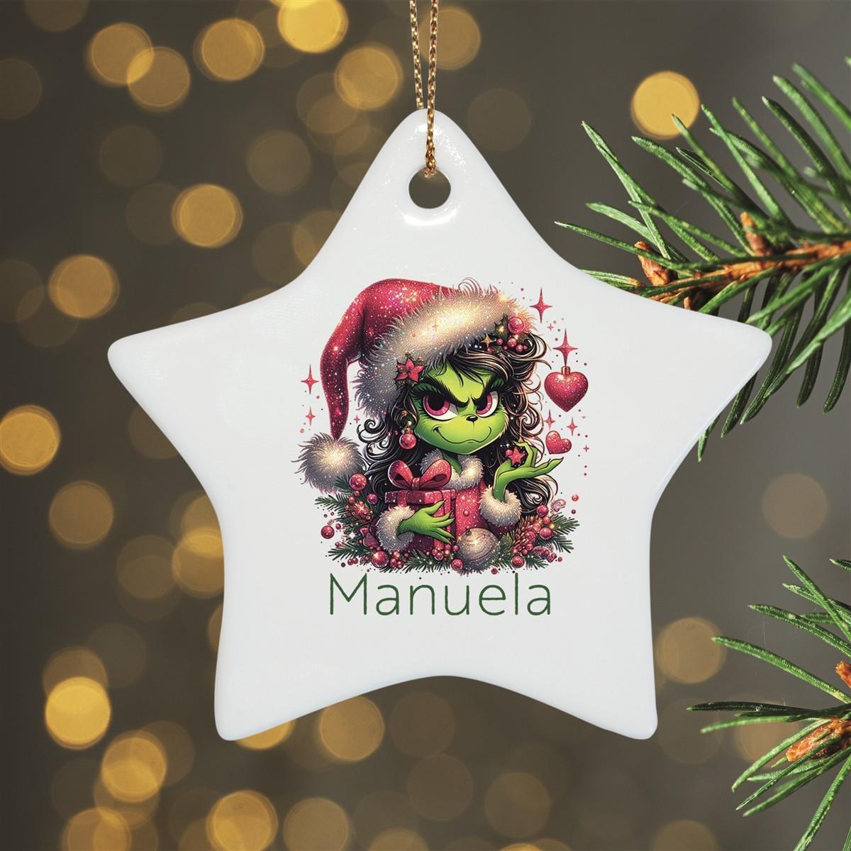 Weihnachtsanhänger personalisiert Lady-Grinch 2 Name Motiv Anhänger Keramik, Weihnachtsschmuck, Weihnachtskugel, Christbaumschmuck versch. Formen