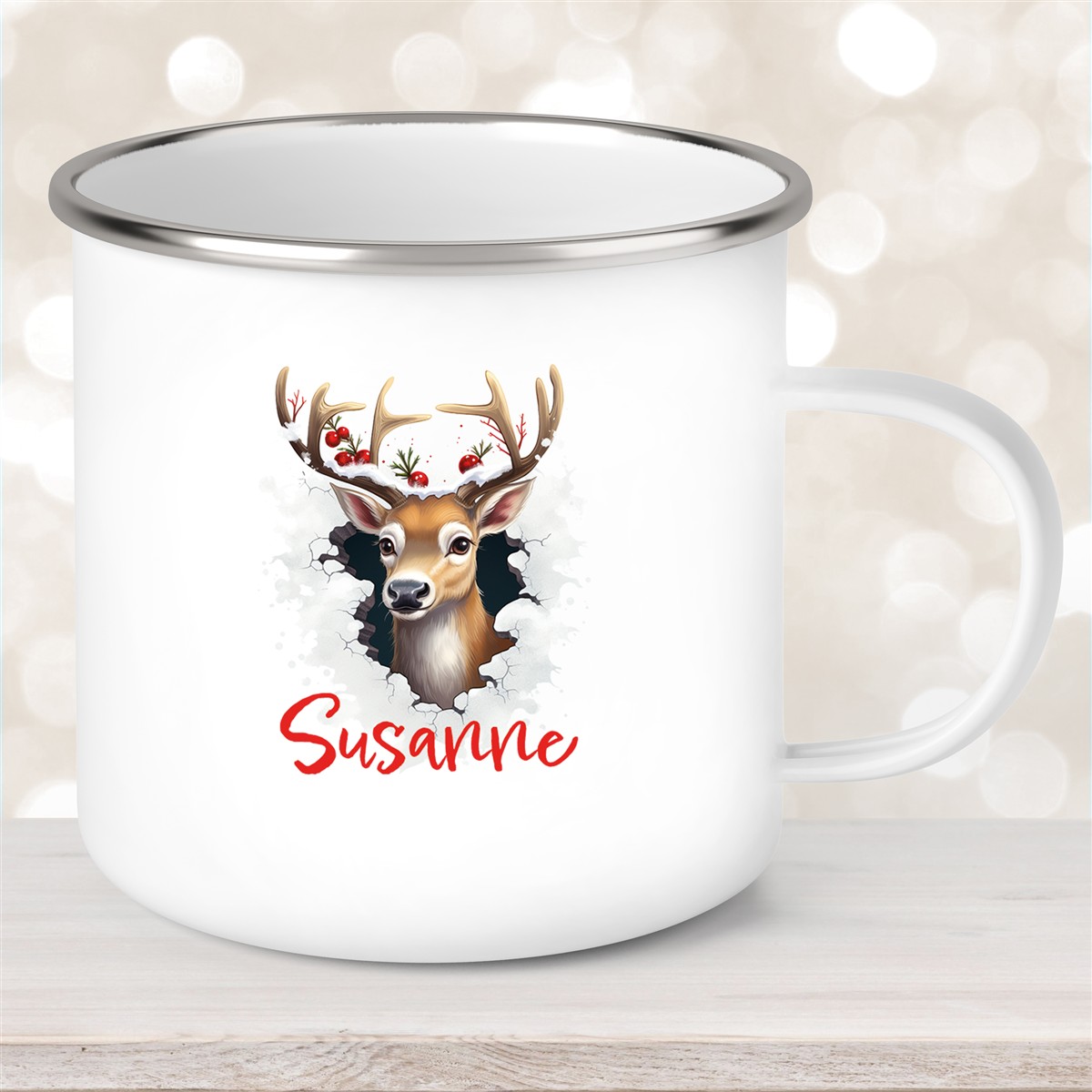 Tasse Wunschname Christmas Rentier #2 Emaille Kinderbecher