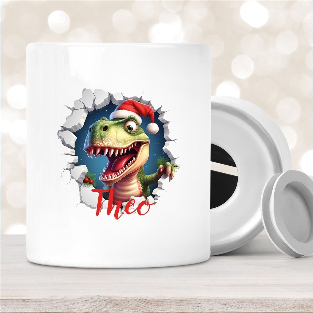 Spardose mit Wunschname Weihnachten Dino #1 Personalisiert Spardose mit Wunschname Weihnachten Dino #1 Personalisiert
