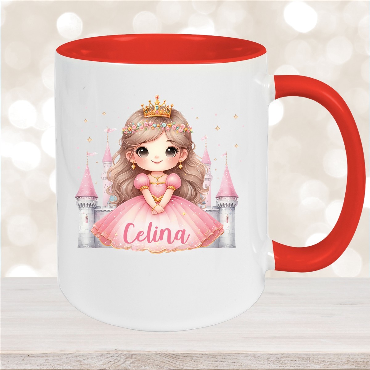 Tasse Kinder Prinzessin #3 Wunschname Keramik Kinderbecher personalisiert Rot