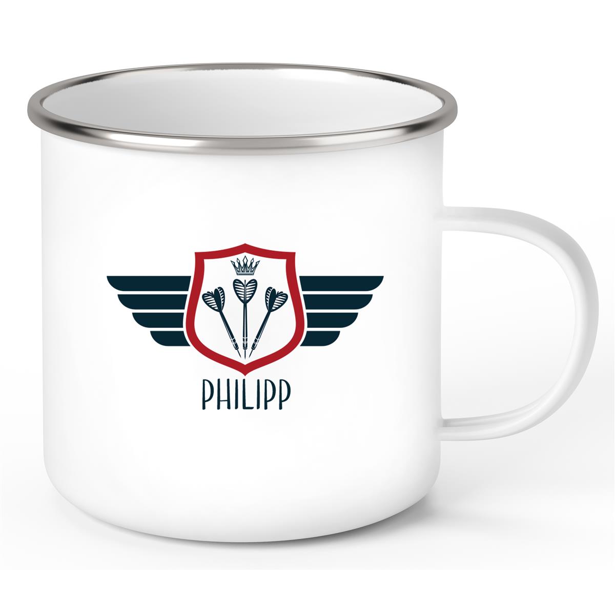 Tasse Dart 2 Wunschname Emaille Kinderbecher personalisiert