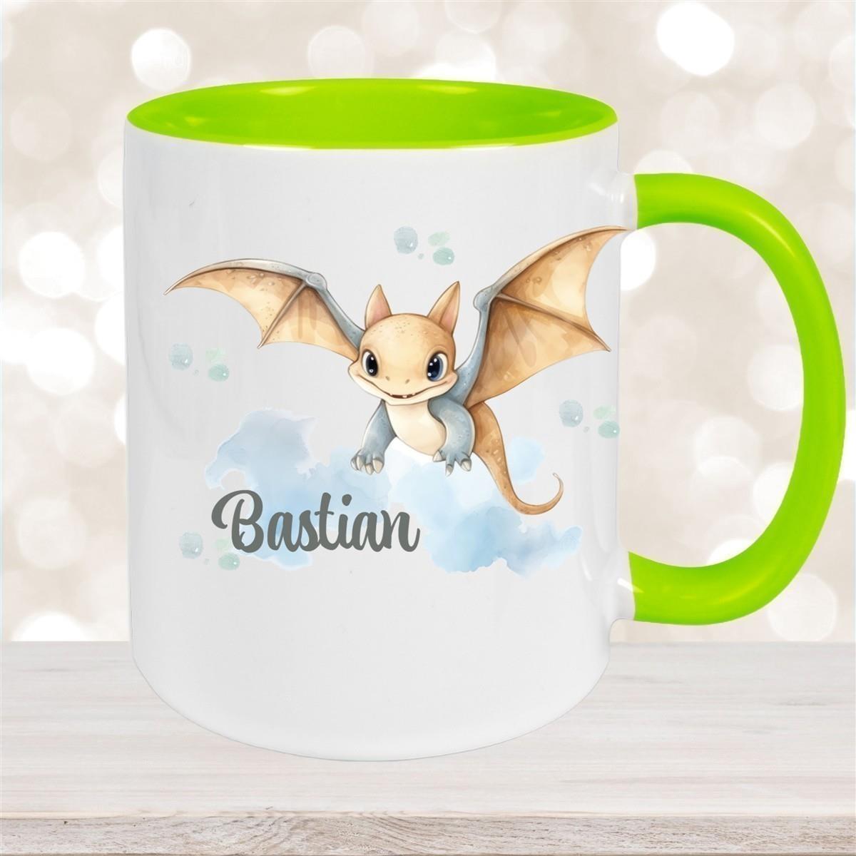 Tasse Wunschname Dino 4 Keramik Kinderbecher versch. Farben