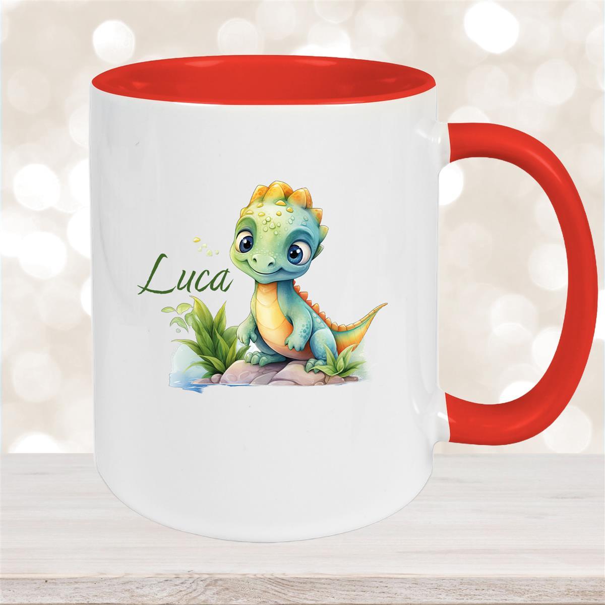 Tasse Dino #11 Wunschname Keramik Kinderbecher Personalisiert Rot