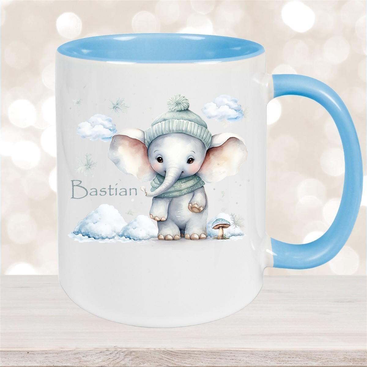 Tasse Wunschname Christmas Elefant 2 Keramik Kinderbecher versch. Farben