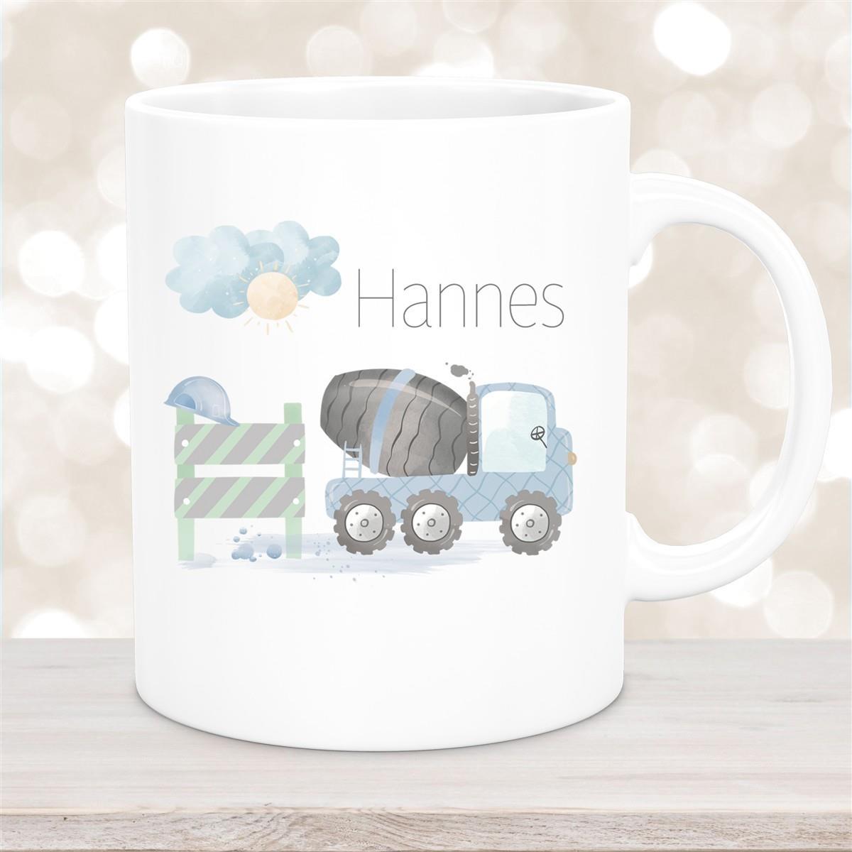 Tasse Wunschname Baustelle Betonmischer 1 Keramik Kinderbecher versch. Farben