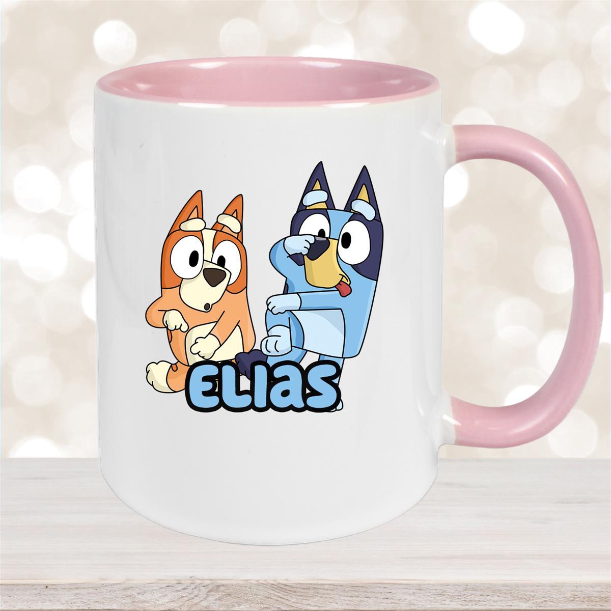 Tasse Bluey #3 Wunschname Keramik Kinderbecher personalisiert Altrosa