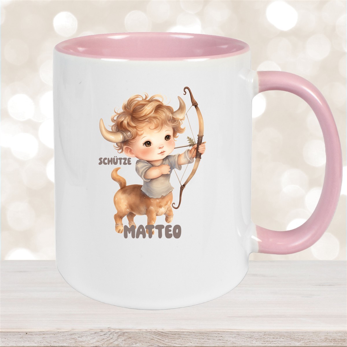 Tasse Sternzeichen Kinder Schütze #1 Wunschname Keramik Kinderbecher personalisiert Altrosa