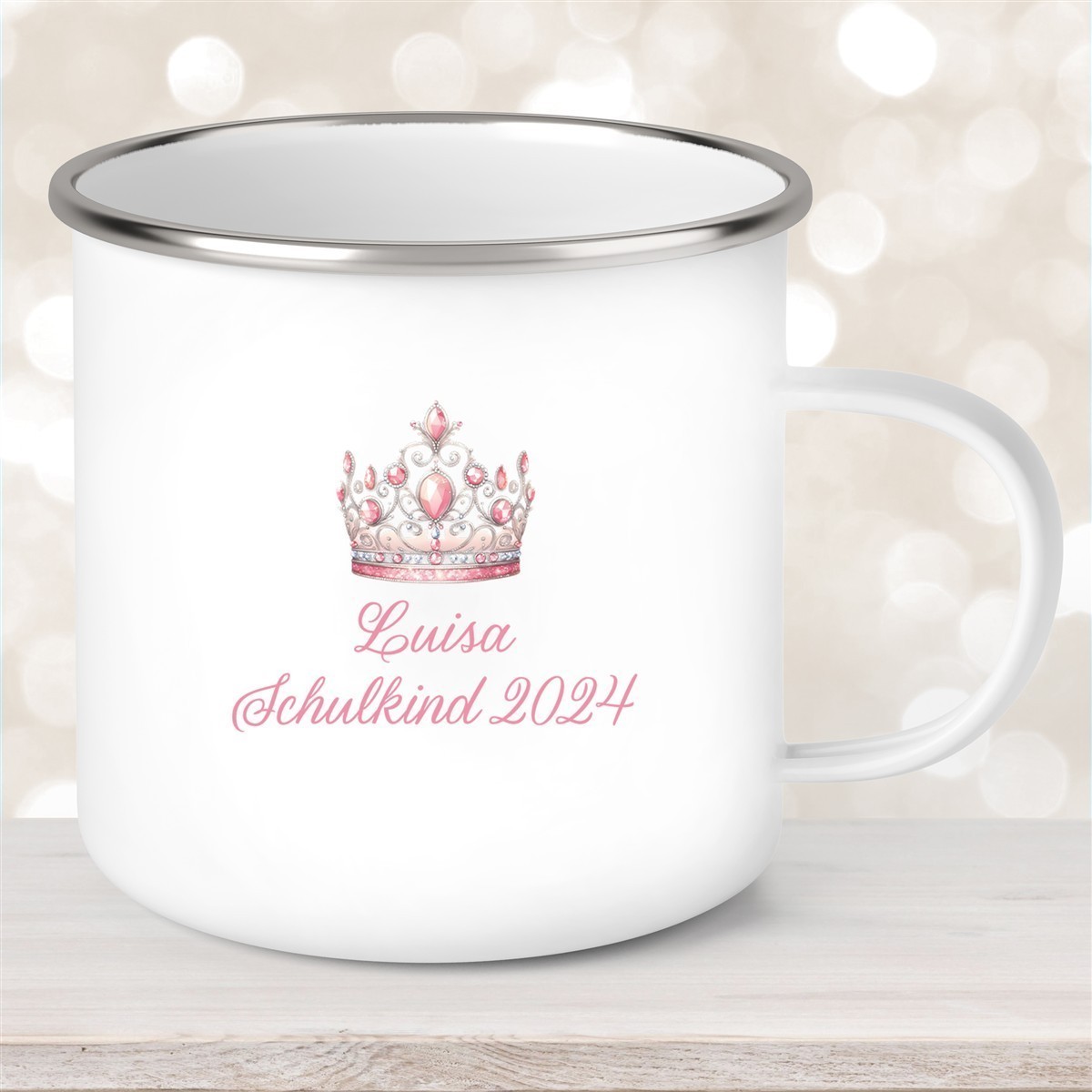 Tasse Schulkind #15 Wunschname Prinzessin#1 Emaille Kinderbecher Personalisiert