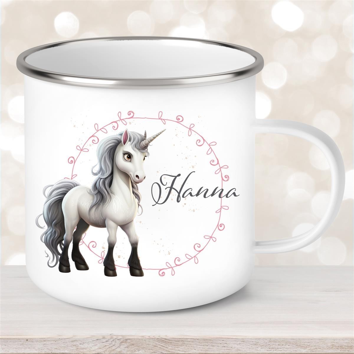 Tasse Einhorn #6 Wunschname Emaille Kinderbecher personalisiert