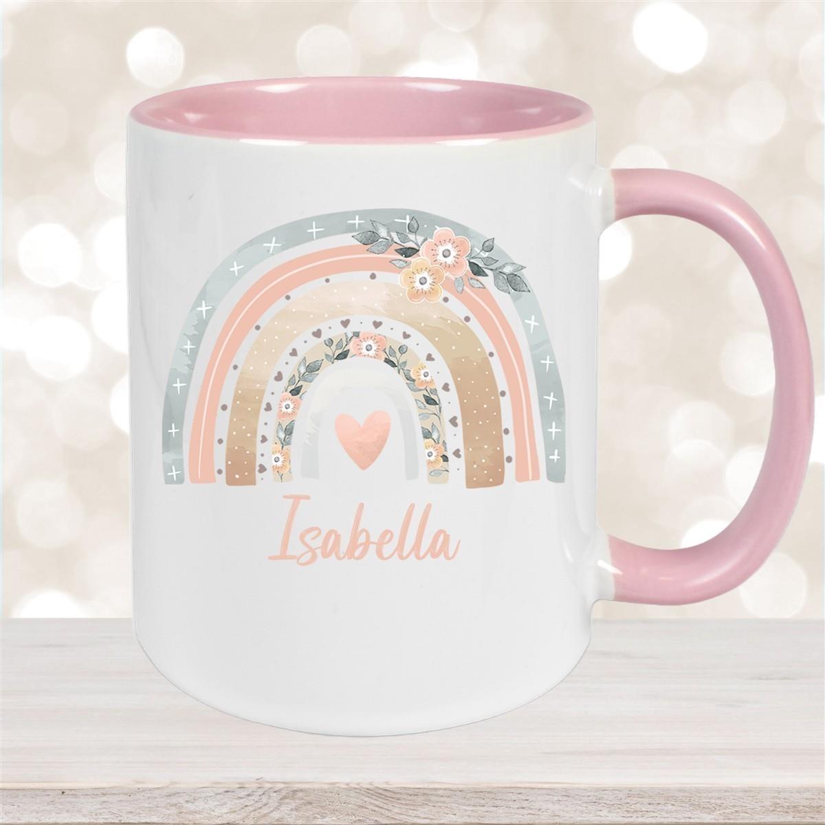 Tasse Wunschname Regenbogen 7 Keramik Kinderbecher versch. Farben