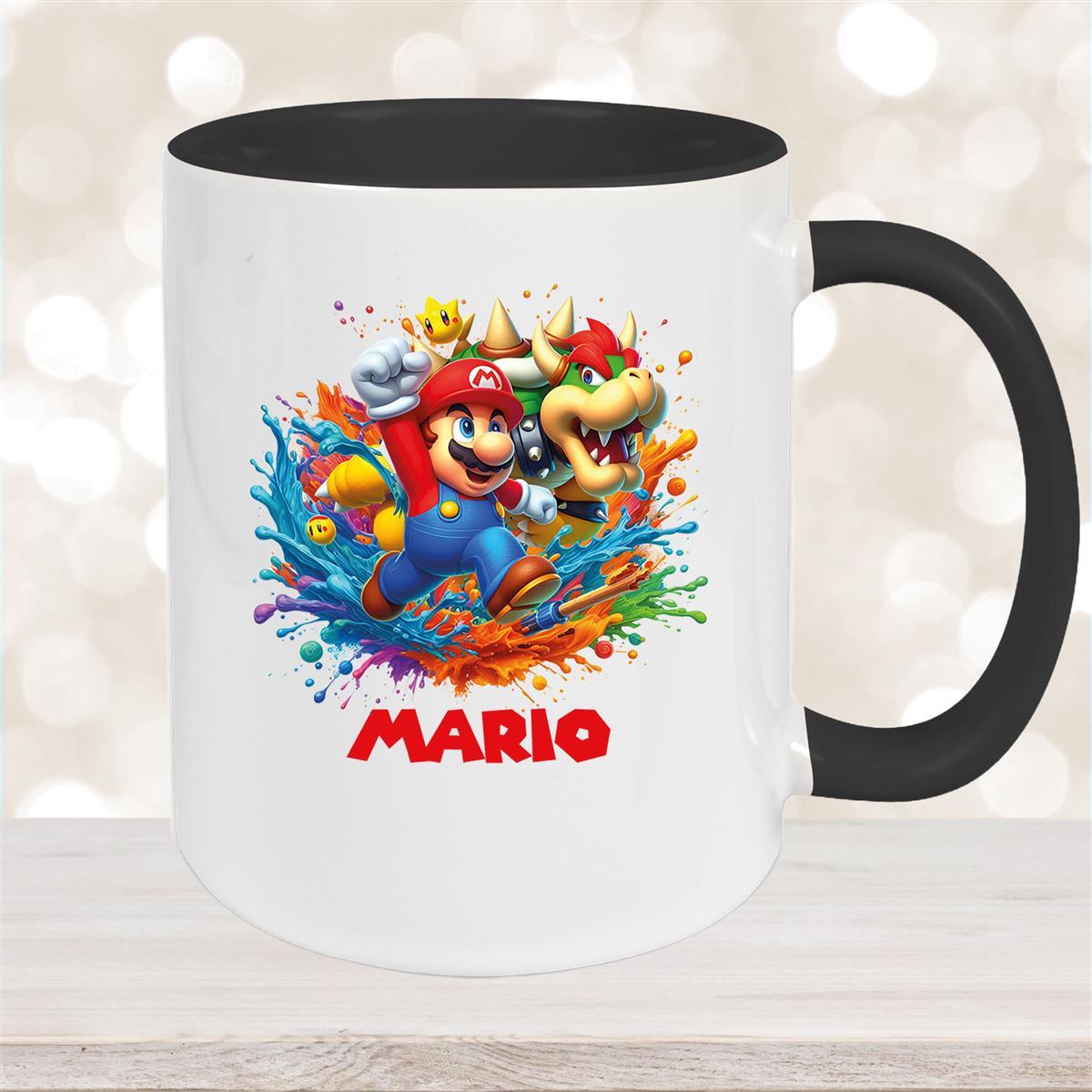 Tasse Wunschname Super-Mario #5 Keramik Kinderbecher personalisiert Schwarz