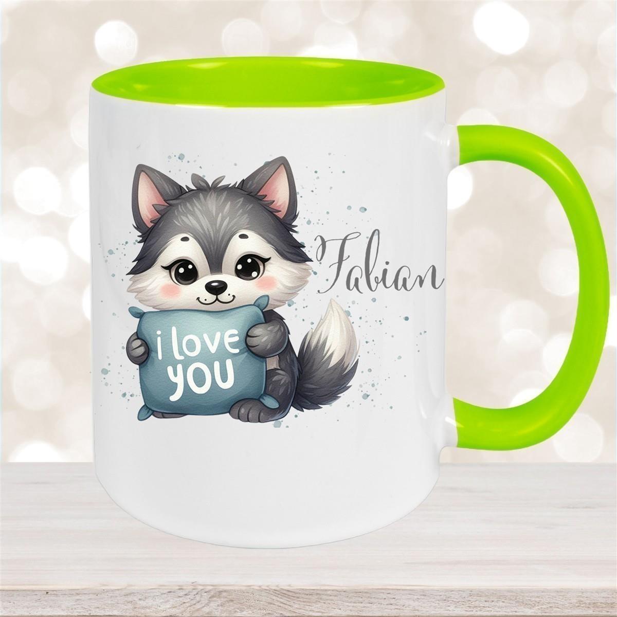 Tasse Liebe - Fuchs Valentinstag Wunschnamen Keramik personalisiert versch. Farben