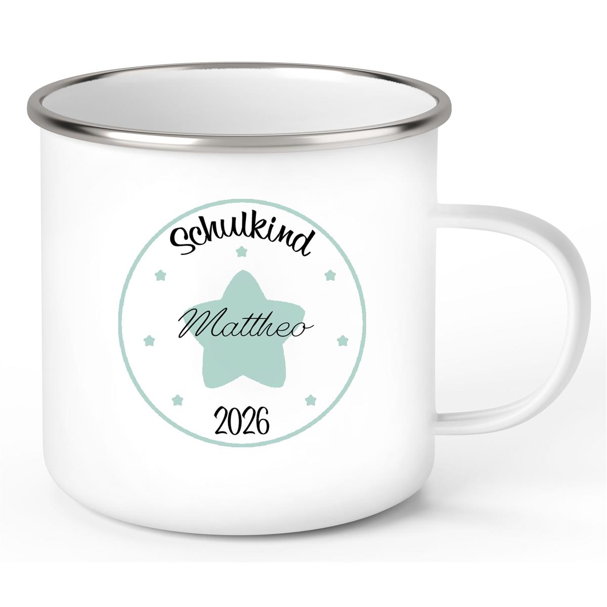 Tasse Schulkind 01 Wunschname Emaille Kinderbecher Personalisiert