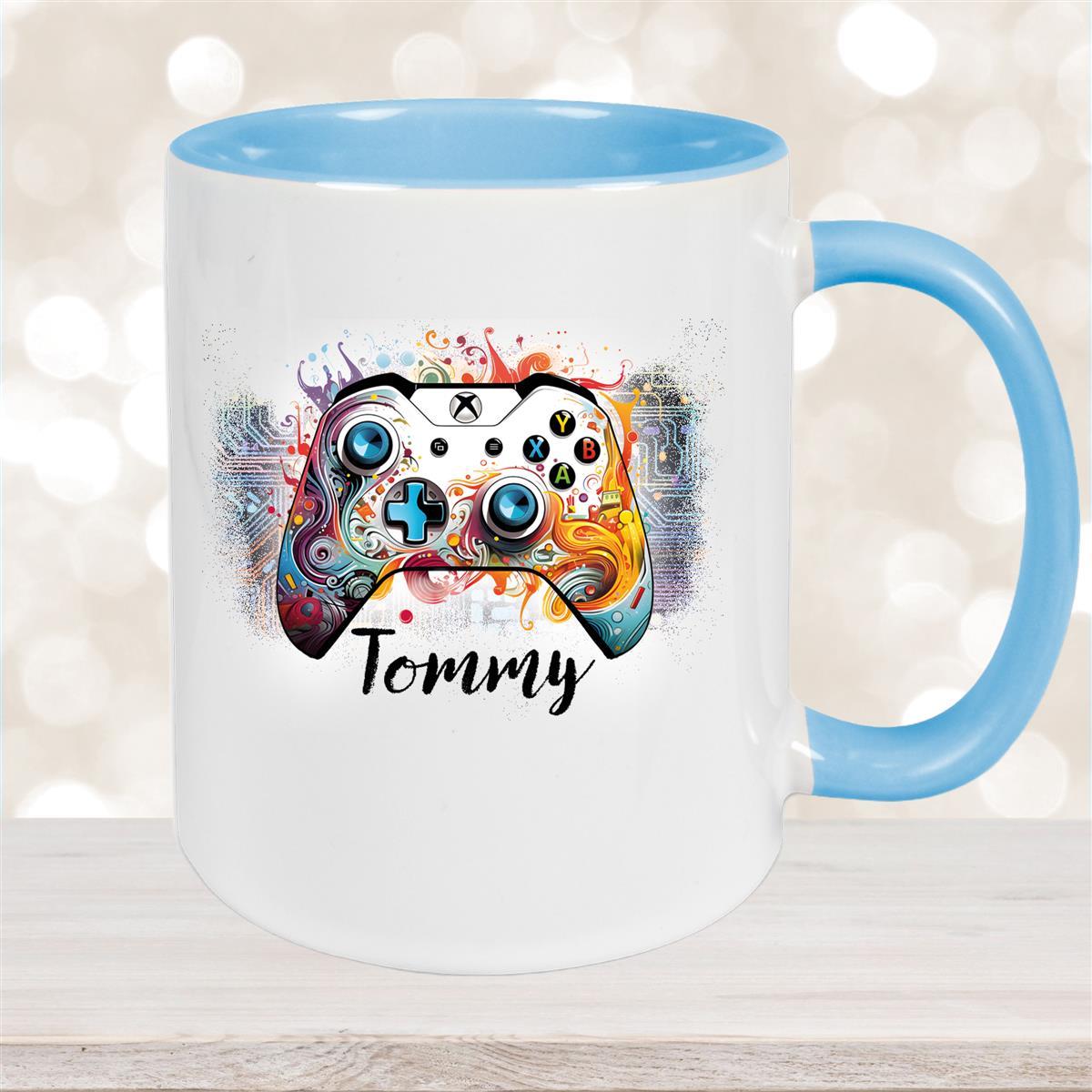 Tasse Gamer #2 Wunschname Keramik Kinderbecher personalisiert Hellblau