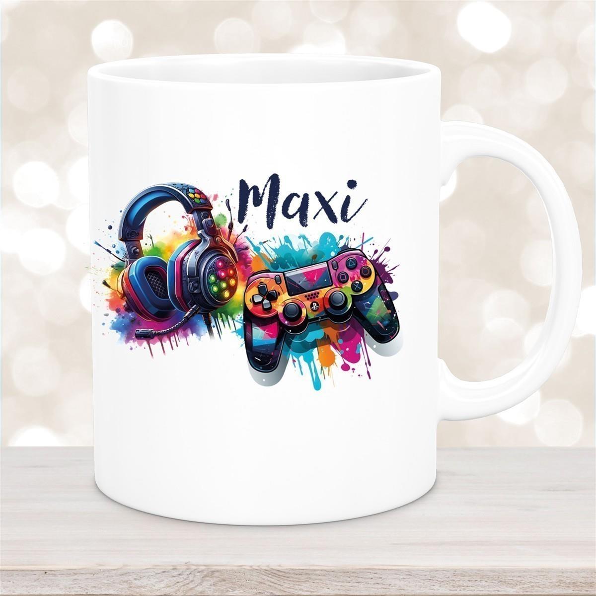 Tasse Gamer 3 Wunschname Keramik Kinderbecher personalisiert versch. Farben