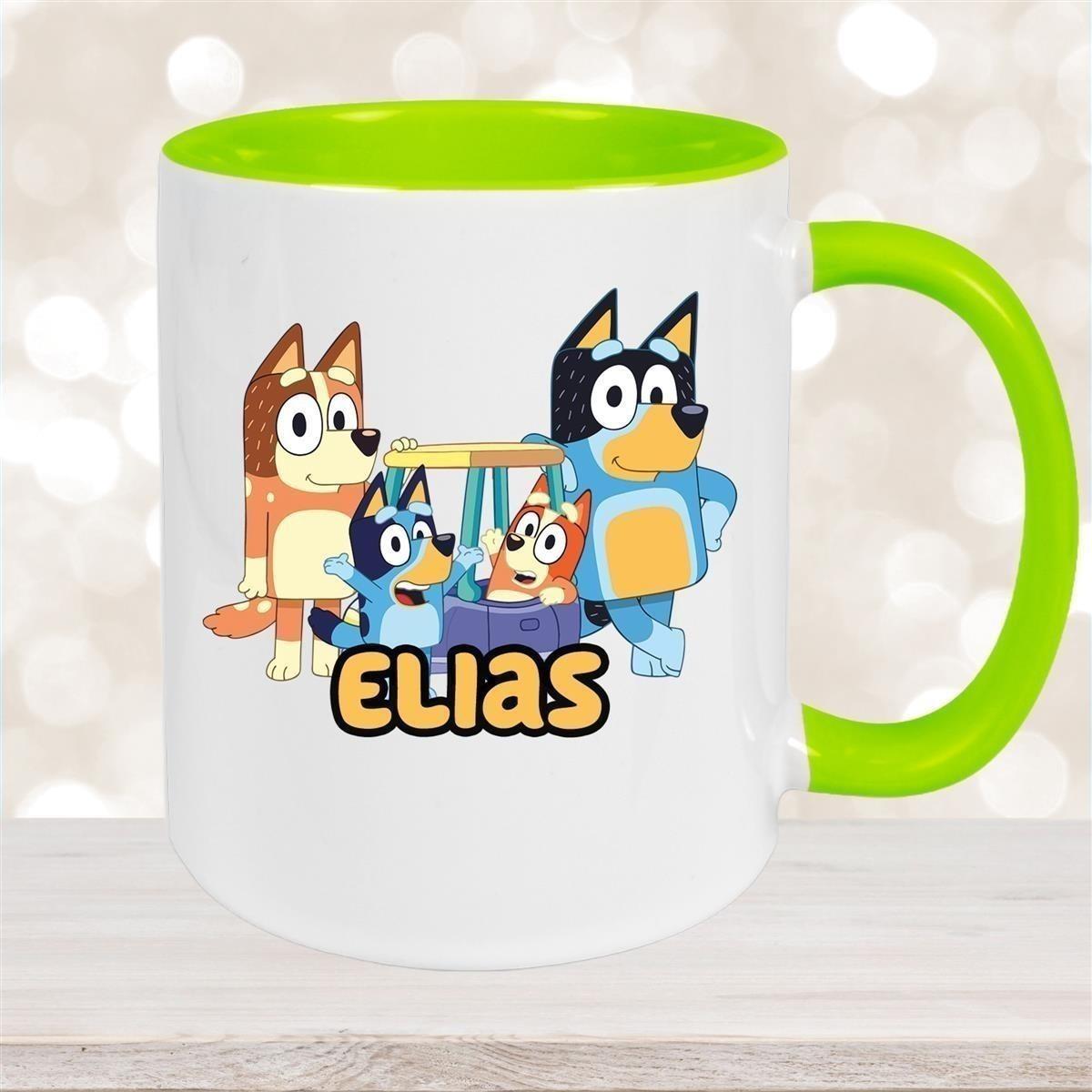 Tasse Bluey 2 Wunschname Keramik Kinderbecher personalisiert versch. Farben