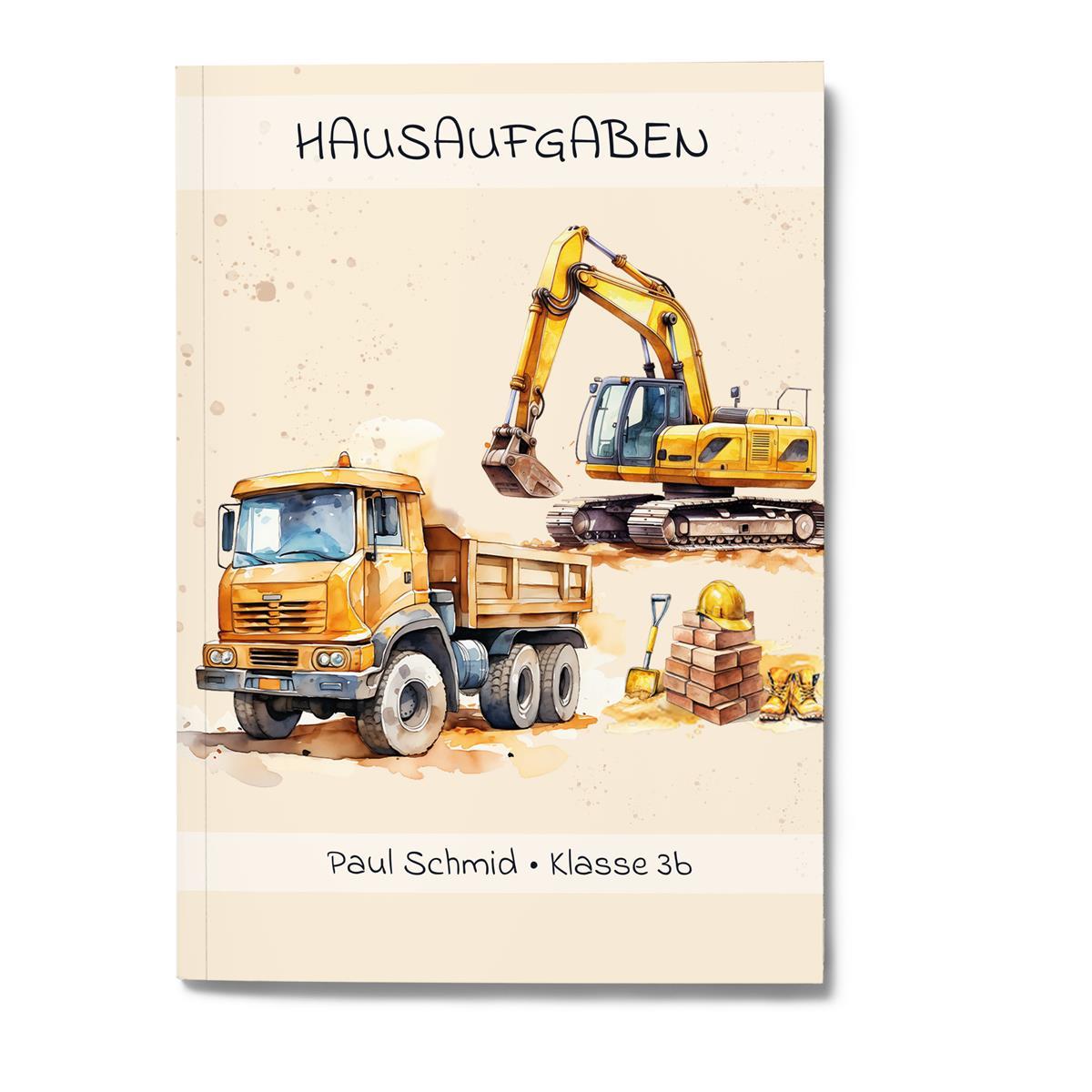 Hausaufgabenheft Baustelle 1  DIN A5 - 48 Blatt mit Name und Klasse