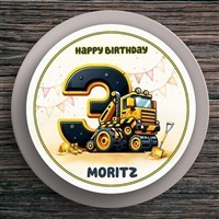 Tortenaufleger Geburtstag Baufahrzeug #2 Kipper Baustelle Name & Zahl (20cm) Fondant Papier